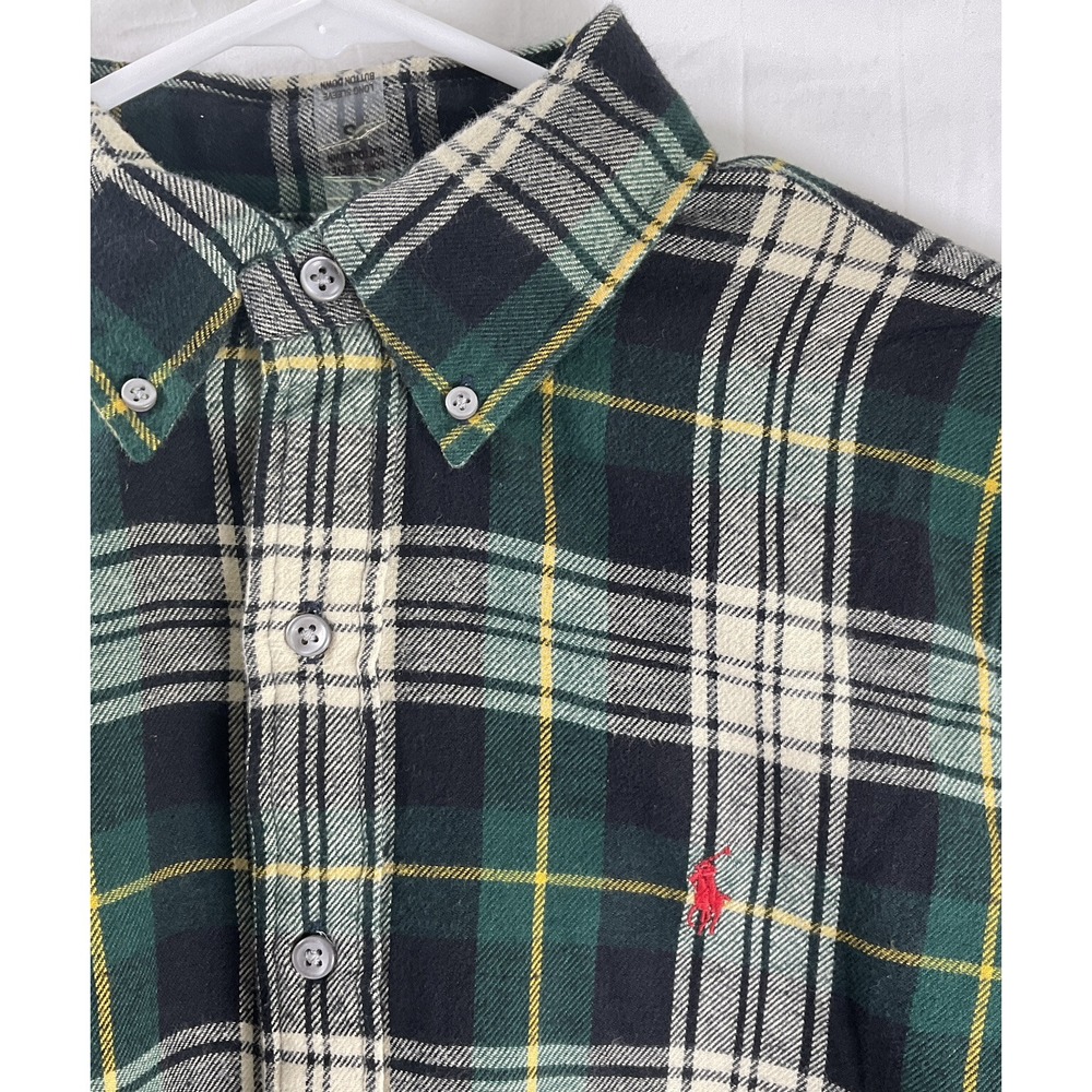 NWT Men's Ralph Lauren Polo Luxury Flannel Casual Button Down Shirt Green Navy S - Picture 2 of 4